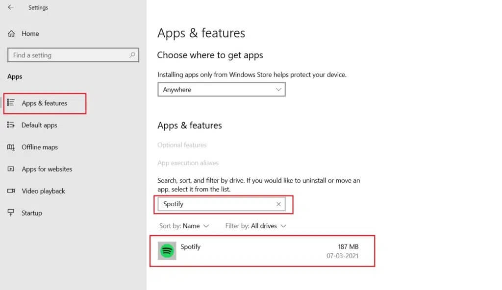 in-apps-and-features-menu-search-for-spotify-app-1024x592-1 إصلاح عدم فتح Spotify على Windows 10
