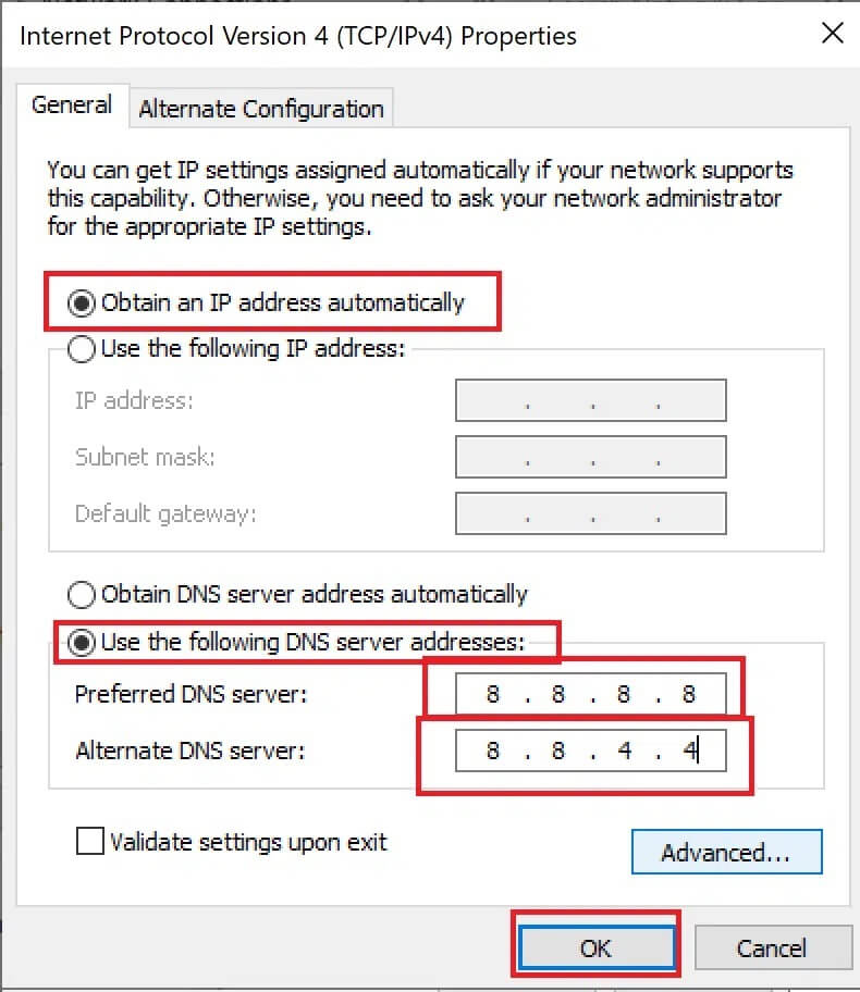 in-the-alternate-dns-server-enter-the-other-googl إصلاح خطأ قطع الاتصال بالخادم على Fallout 76