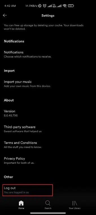 log-out-option-in-spotify-android-app إصلاح عدم فتح Spotify على Windows 10