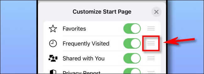 move_handles كيفية تخصيص صفحة بداية Safari على iPhone و iPad