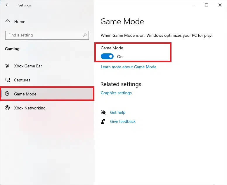 now-click-on-game-mode-from-the-left-pane-and-tog إصلاح شاشة League of Legends السوداء في Windows 10