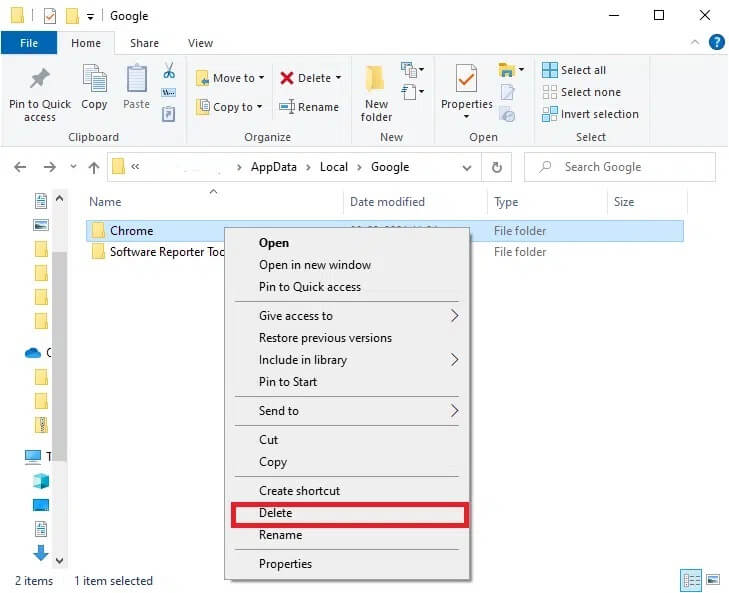 now-right-click-on-the-chrome-folder-and-delete-i كيفية إصلاح Chrome يستمر في التوقف