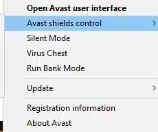 now-select-the-avast-shields-control-option-and-7 8 حلول لمشكلة عدم اكتمال تنصيب Windows 10