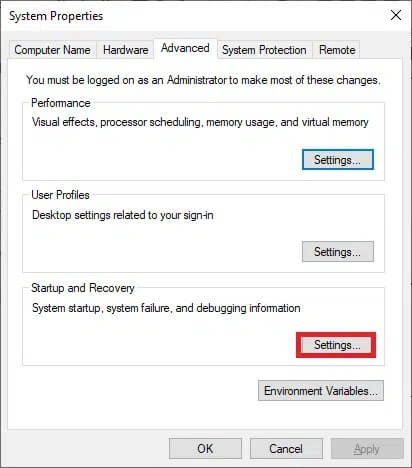 now-switch-to-the-advanced-tab-and-click-on-setti ما هو مدير التمهيد في Windows 10؟