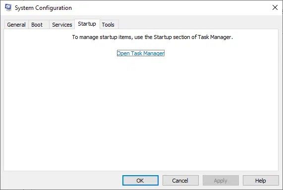 now-switch-to-the-startup-tab-and-click-the-link-3 8 حلول لمشكلة عدم اكتمال تنصيب Windows 10