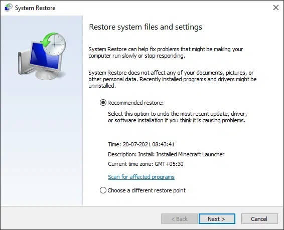 now-the-system-restore-window-will-be-popped-up-o-1 إصلاح خطأ لم يتم ترحيل الجهاز على نظام التشغيل Windows 10