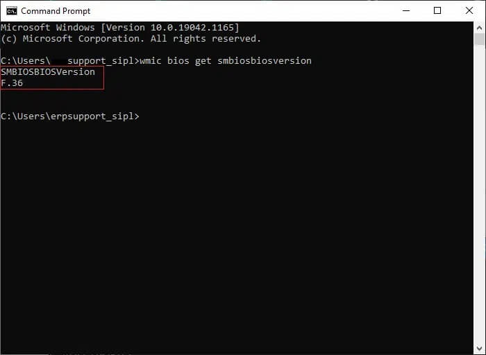 now-type-wmic-bios-get-smbiosbiosversion-in-the-c إصلاح خطأ لم يتم ترحيل الجهاز على نظام التشغيل Windows 10