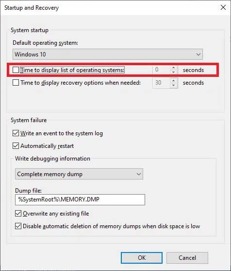 now-uncheck-the-box-time-to-display-list-of-opera ما هو مدير التمهيد في Windows 10؟