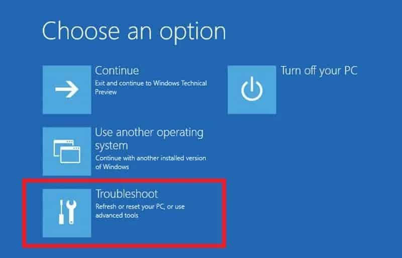 on-the-choose-an-option-screen-click-on-troublesh-1 إصلاح Windows 10 عالق عند الاستعداد لـ Windows