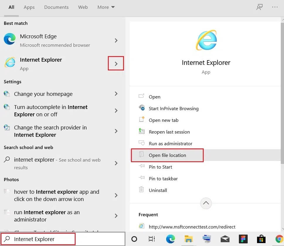 open-Internet-explorer-file-location-from-windows-search إصلاح لا يمكن عرض المحتوى لأن عنصر تحكم S / MIME غير متاح