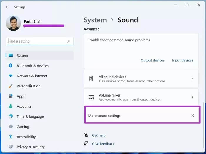 open-more-sound-settings_2021-10-24-125838_935adec67b324b146ff212ec4c69054f أفضل 3 طرق لإيقاف تشغيل صوت بدء تشغيل Windows 11
