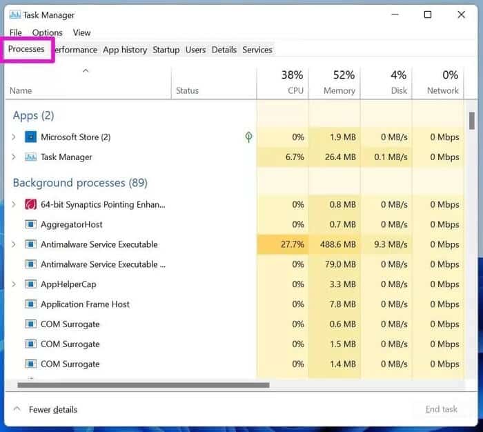 open-processes-tab_935adec67b324b146ff212ec4c69054f أفضل 6 طرق لإصلاح عدم عمل شريط مهام Windows 11