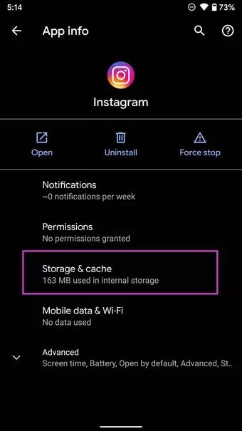 open-storage-and-cache-menu_7c4a12eb7455b3a1ce1ef1cadcf29289 أفضل 9 طرق لإصلاح عدم سماح Instagram لك بالنشر