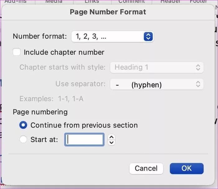 page-number-format-on-mac_935adec67b324b146ff212ec4c69054f كيفية إضافة أرقام الصفحات في Microsoft Word