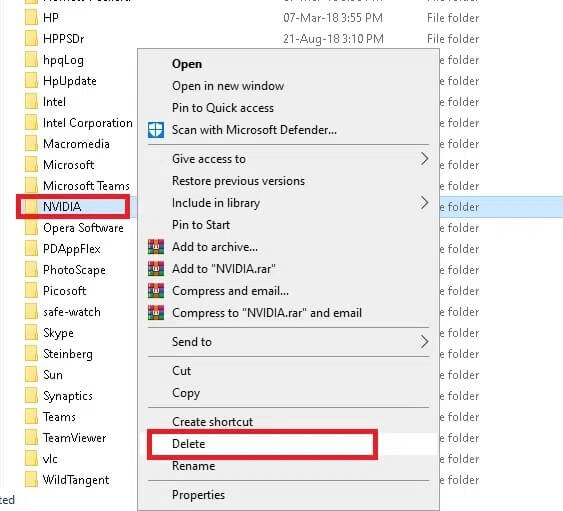 right-click-nvidia-folder-and-delete-1-1 كيفية إصلاح خطأ Dev 6068