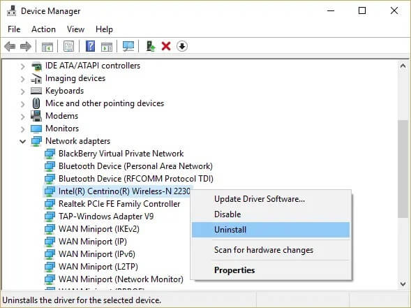 right-click-on-Network-adapter-and-select-Uninstall 8 حلول لمشكلة عدم اكتمال تنصيب Windows 10
