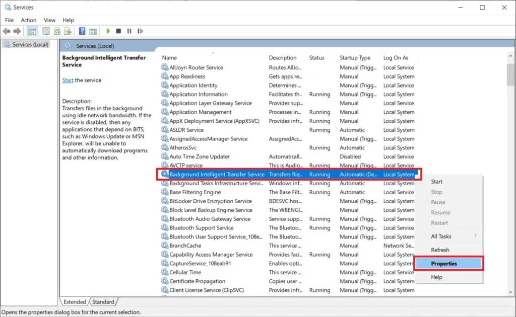 right-click-on-background-intelligent-transfer-ser إصلاح الاستخدام العالي لـ CPU لعملية خدمة مضيف DISM