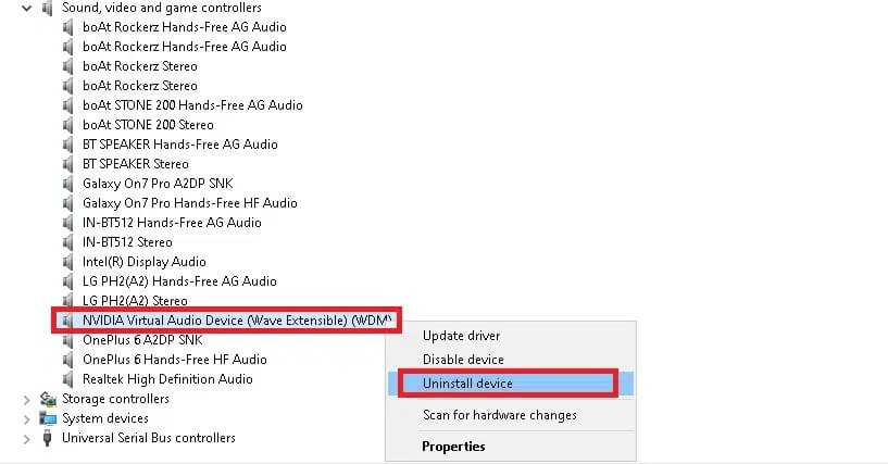 right-click-on-the-driver-and-select-uninstall-dev-3 ما هو جهاز جهاز الصوت الافتراضي NVIDIA القابل للتوسع؟