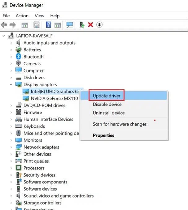 right-click-on-the-intel-display-driver-and-click-Update-driver إصلاح مشكلة Overwatch FPS Drops