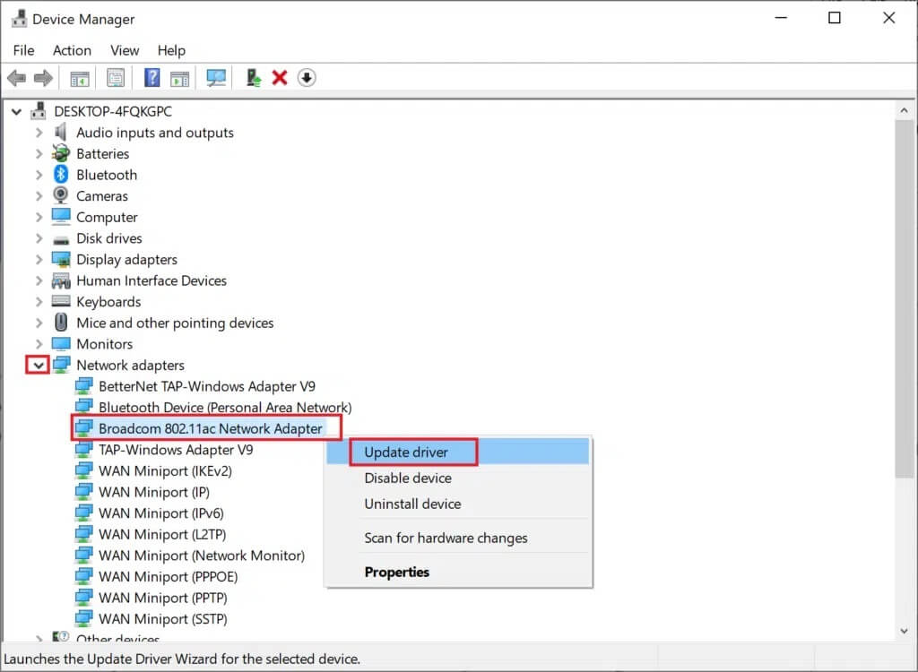 right-click-on-the-network-driver-and-click-on-upd-1024x750-1 إصلاح خطأ قطع الاتصال بالخادم على Fallout 76