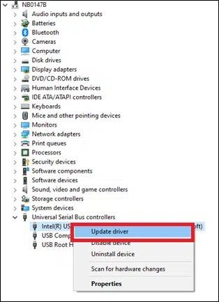 right-click-on-usb-driver-and-click-on-update-driv إصلاح خطأ انقطاع الاتصال وإعادة الاتصال بجهاز USB بشكل مستمر