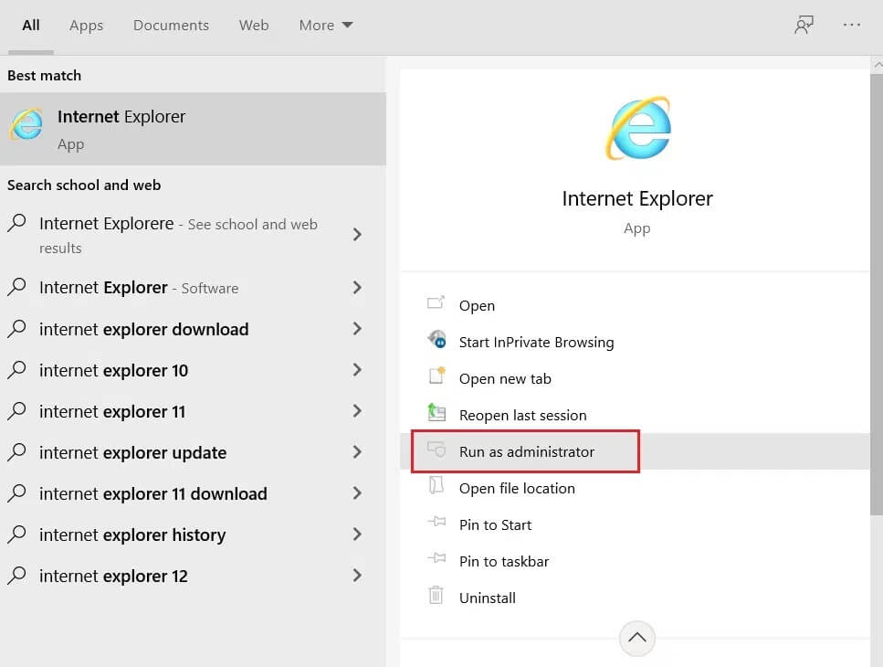 run-Internet-explorer-as-an-administrator إصلاح لا يمكن عرض المحتوى لأن عنصر تحكم S / MIME غير متاح