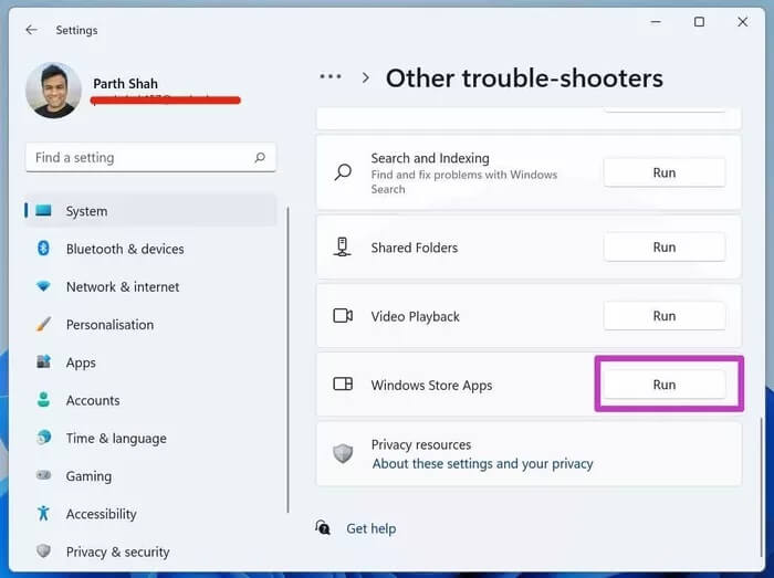 run-windows-store-troubleshooter_935adec67b324b146ff212ec4c69054f أفضل 8 طرق لإصلاح عدم فتح متجر Microsoft في Windows 11