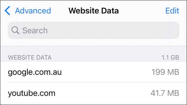 safari_website_data كيفية حذف سجل موقع معين من Safari على iPhone أو iPad