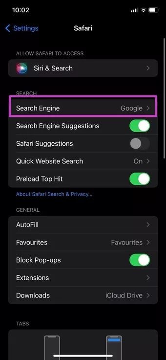 search-engine-menu_7c4a12eb7455b3a1ce1ef1cadcf29289 أفضل 6 طرق لتخصيص صفحة بدء Safari على iPhone