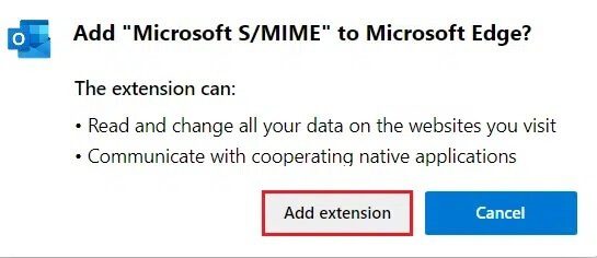 select-add-extension-to-add-microsoft-S-MIME-extension إصلاح لا يمكن عرض المحتوى لأن عنصر تحكم S / MIME غير متاح