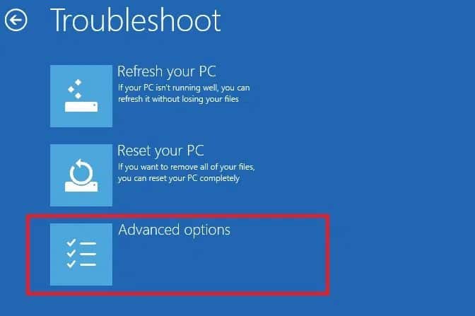 select-advanced-options إصلاح Windows 10 عالق عند الاستعداد لـ Windows
