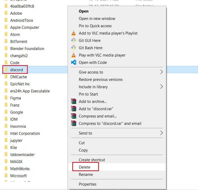 select-discord-folder-and-right-click-and-click-on-delete-appdata-roaming-local كيفية حذف Discord