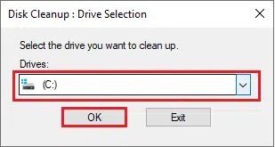 select-drive-to-clean-up كيفية حذف الإدخالات المعطلة في تسجيل Windows