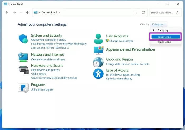 select-large-icons_935adec67b324b146ff212ec4c69054f أفضل 3 طرق لإيقاف تشغيل صوت بدء تشغيل Windows 11