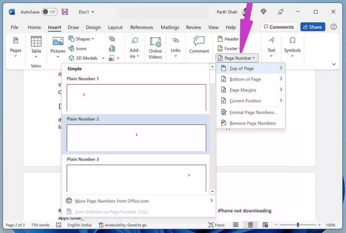 select-page-number_935adec67b324b146ff212ec4c69054f كيفية إضافة أرقام الصفحات في Microsoft Word