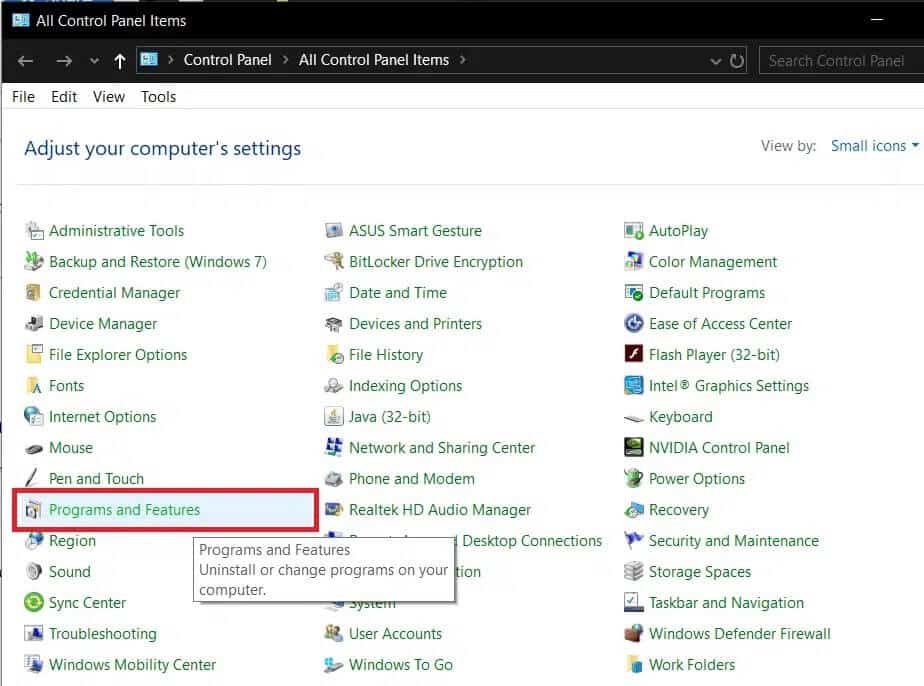select-programs-and-features-as-shown-1-2 كيفية إصلاح Chrome يستمر في التوقف