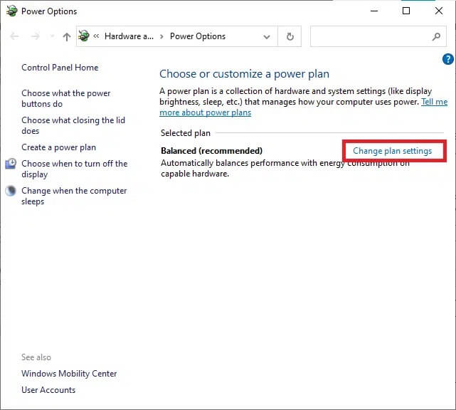 select-the-change-plan-settings- إصلاح خطأ انقطاع الاتصال وإعادة الاتصال بجهاز USB بشكل مستمر