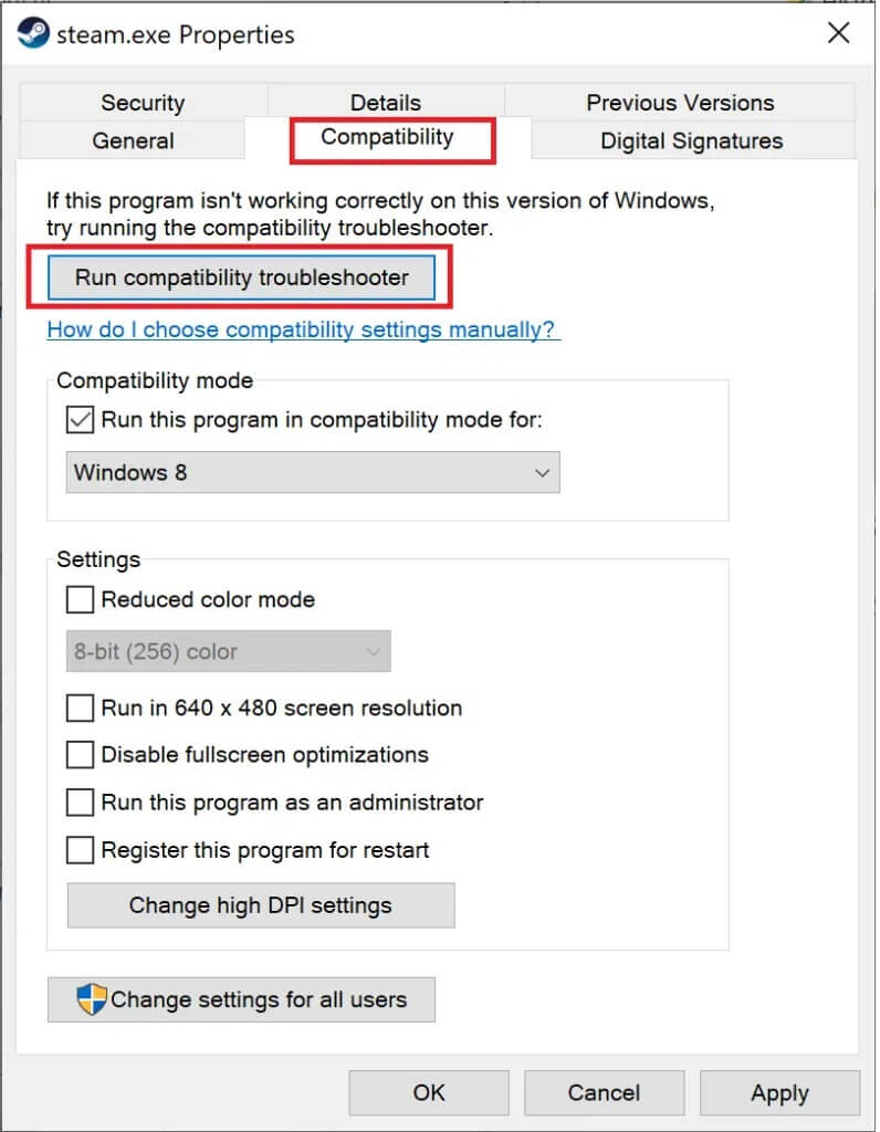select-the-compatibility-tab-and-click-on-run-comp-796x1024-1 إصلاح استمرار تعطل Steam