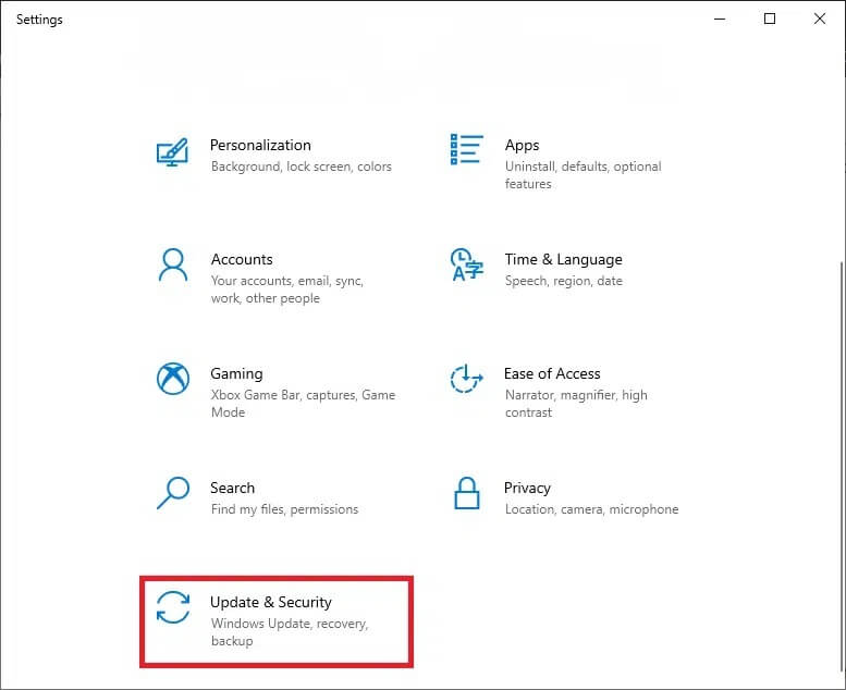 select-update-and-security-in-settings- إصلاح خطأ DISM 87 في نظام التشغيل Windows 10