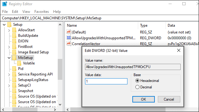 set-registry-value كيفية تثبيت Windows 11 على جهاز كمبيوتر غير مدعوم