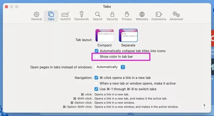 show-color-in-tab-bar_935adec67b324b146ff212ec4c69054f أفضل 6 طرق لتخصيص Safari على Mac