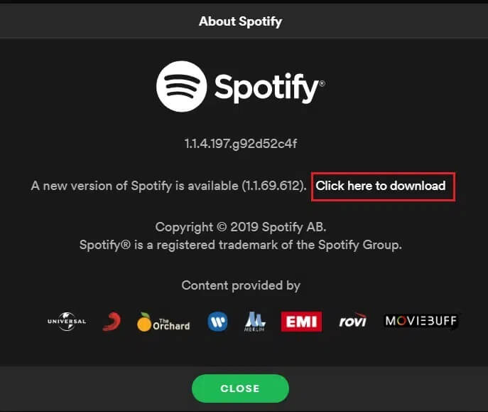 spotify-about-pop-up-window-select-click-here-to إصلاح عدم فتح Spotify على Windows 10