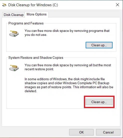 switch-to-the-more-options-tab-and-click-on-clean كيفية حذف ملفات إعداد Win في Windows 10