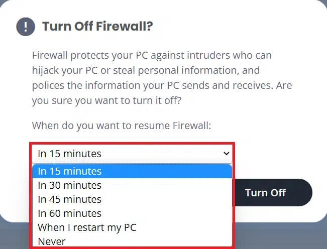 time-out-for-disabling-firewall إصلاح عدم فتح Spotify على Windows 10