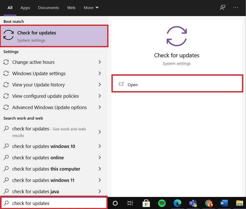 type-check-for-updates-in-search-bar-and-click-ope إصلاح خطأ انقطاع الاتصال وإعادة الاتصال بجهاز USB بشكل مستمر