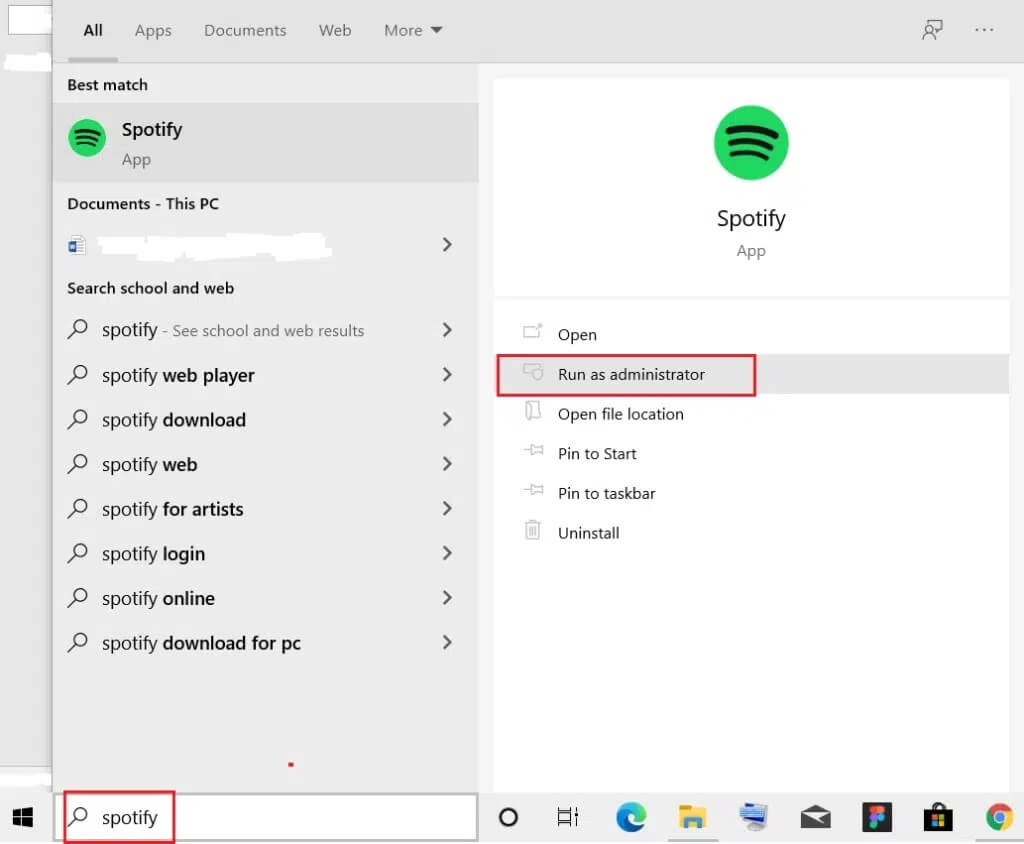 type-spotify-in-windows-search-and-select-run-as-a-1024x844-1 إصلاح عدم فتح Spotify على Windows 10