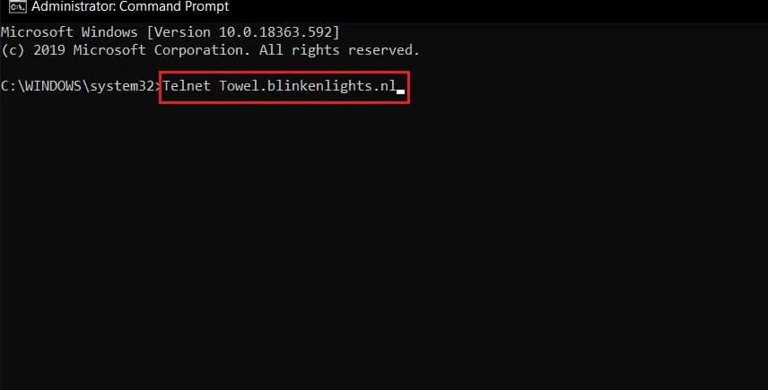 type-telnet-command-to-watch-star-wars-II-in-command-prompt كيفية تمكين Telnet في Windows 7/10