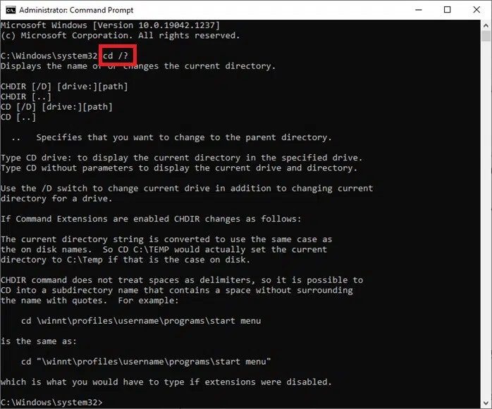 type-the-command-cd-in-the-command-prompt-windo كيفية تغيير الدليل في CMD على نظام التشغيل Windows 10