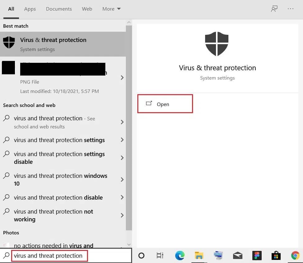 type-virus-and-protection-in-windows-search-bar-and-click-open إصلاح استمرار تعطل Steam