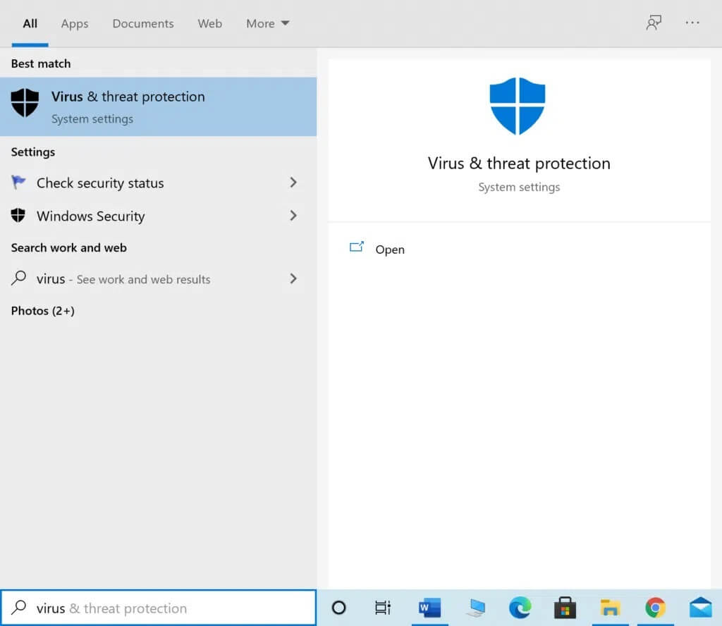 type-virus-and-threat-protection-in-windows-search-1024x888-1 كيفية إصلاح Chrome يستمر في التوقف